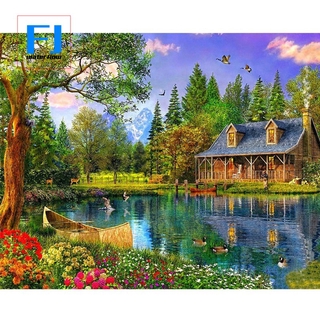 Bộ tranh đính đá tự làm hình phong cảnh dùng trang trí