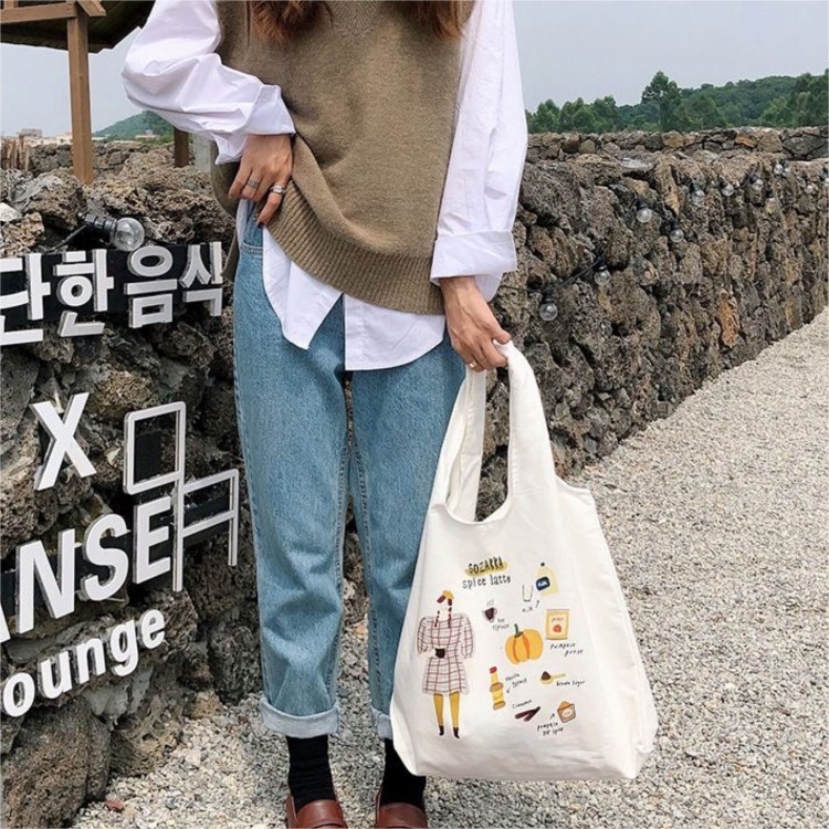 Túi xách nữ vải canvas đựng đồ đi học đi chơi Sozaka cao cấp
