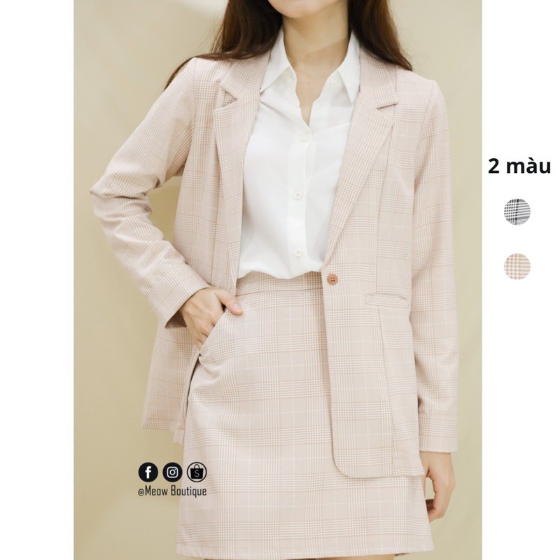 Áo blazer cổ danton hoạ tiết caro