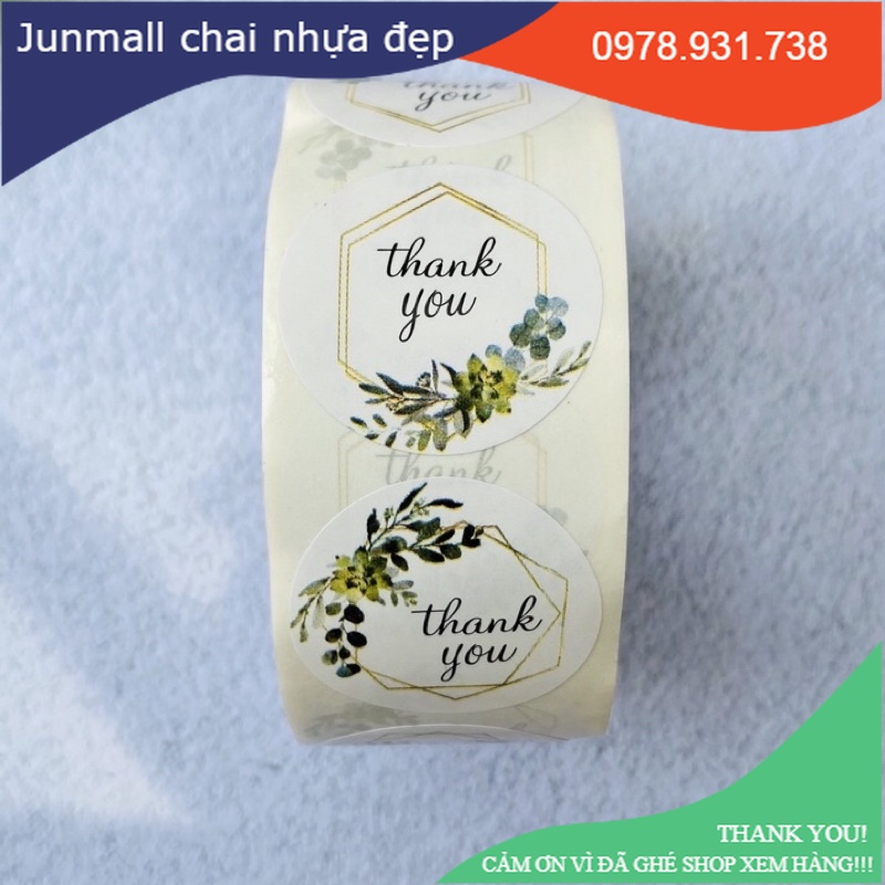 Cuộn 500 tem sticker thank you, nhãn dán thư, quà tặng