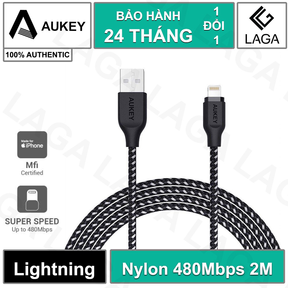 Cáp Sạc Aukey Nylon Lightning 2m MFi Certified - CB-AL2 - LAGA