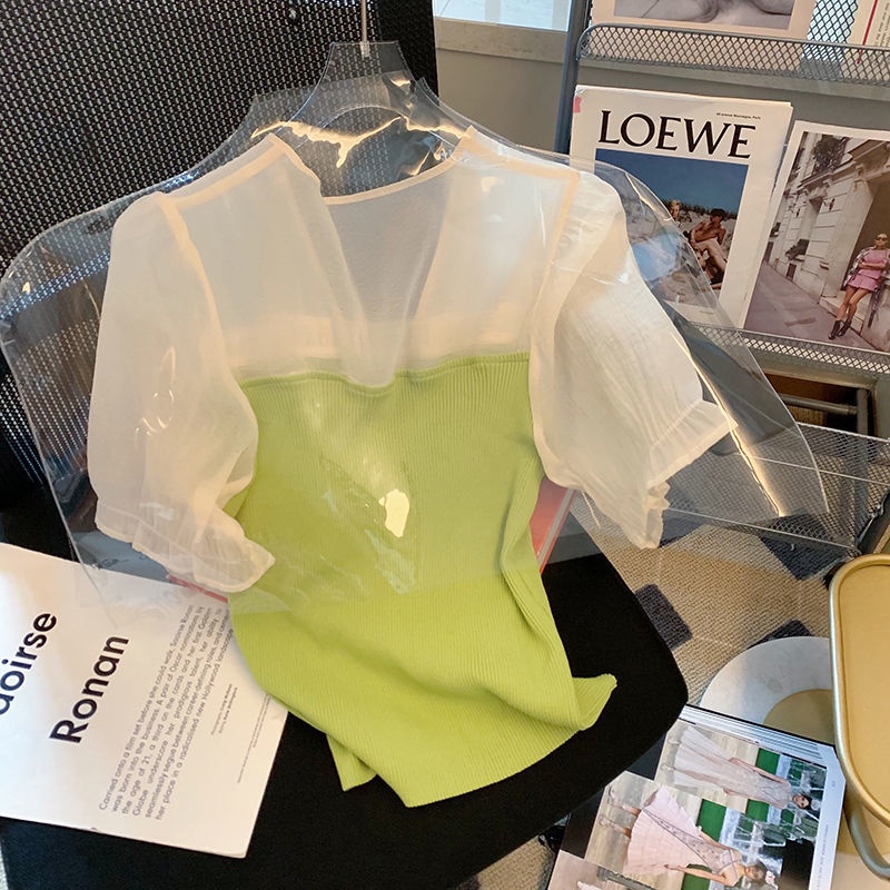 Áo Len Mỏng Ôm Dáng Tay Phồng Cổ Điển Thời Trang Mùa Hè Mới Dành Cho Nữ