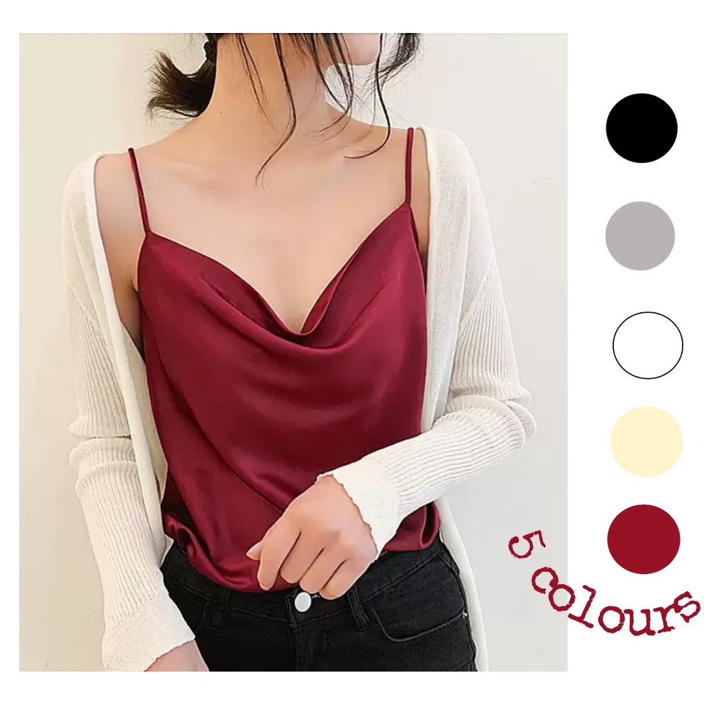 Áo 2 dây lụa cổ đổ Hàn Quốc cao cấp - top áo hai dây nữ cổ trễ thiết kế  thiết kế LIOLA