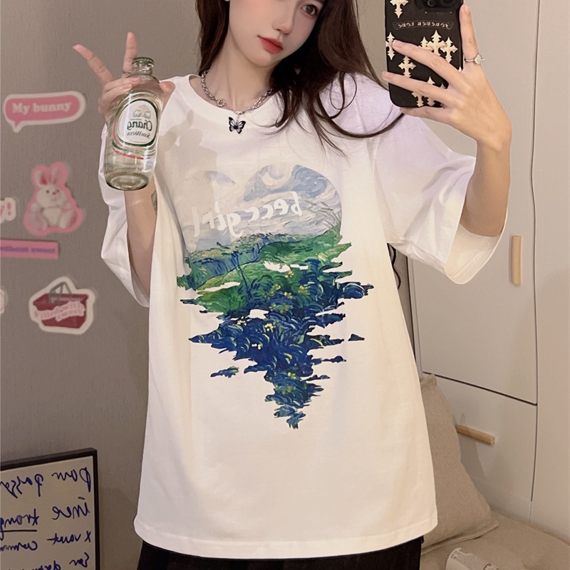 SUXI Áo Thun Tay Ngắn Dáng Rộng Phong Cách Đường Phố Thời Trang Mùa Hè Cho Nữ