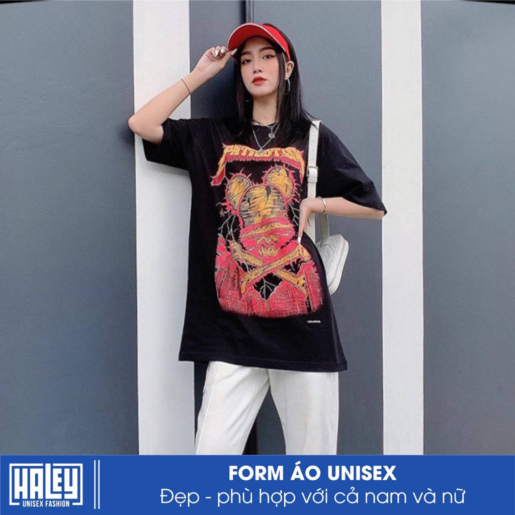 Áo Thun Unisex Tay Lỡ TN156 Form Rộng Nam Nữ street wear cá tính HALEY vải cao cấp chất cotton 100% siêu thoáng mát