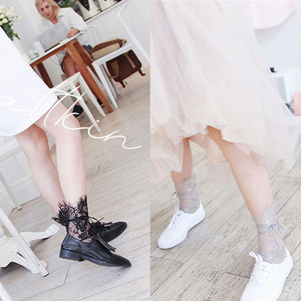 SUMU Vớ Cổ Ngắn Họa Tiết Hoa Co Dãn Tốt Theo Phong Cách Retro