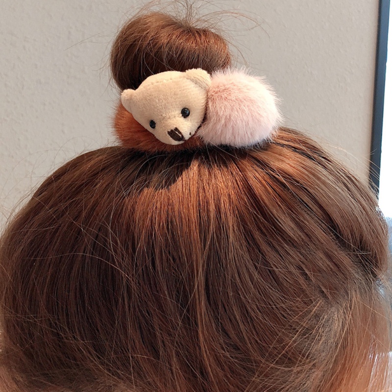 Dây Buộc Tóc Lông Xù Co Giãn Hình Gấu Dễ Thương Giá Đỡ
