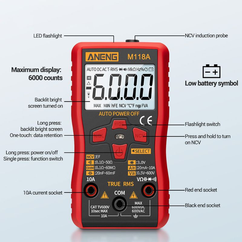 Đồng hồ vạn năng kỹ thuật số WER M118A đếm số tự động kiểm tra RMS AC DC kèm phụ kiện