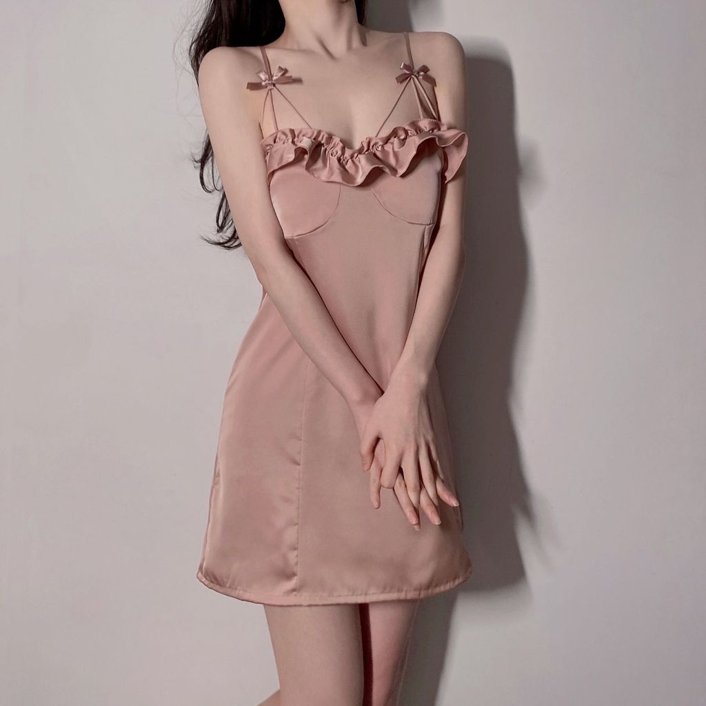 Đầm Ngủ Bằng Lụa Lạnh Nguyên Chất Phong Cách Pháp Gợi Cảm Thời Trang Mùa Hè Mới Cho Nữ