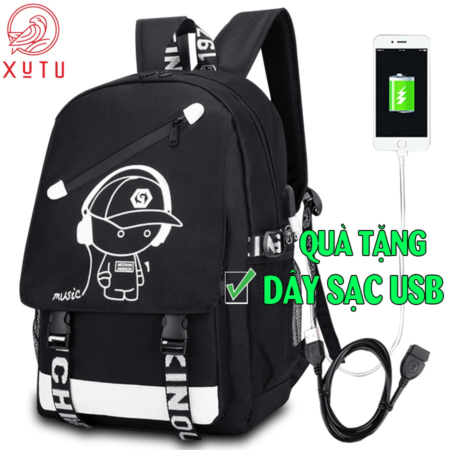 Balo thời trang cao cấp phát sáng trong đêm Xutustore hình Boy Music phong cách + Tặng cáp sạc USB siêu xịn - Hàng HOT