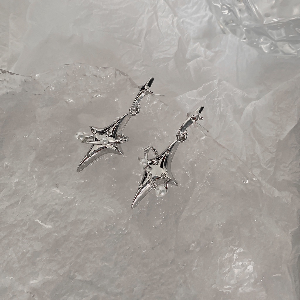 Khuyên Tai Hình Ngôi Sao Mạ Bạc Phong Cách hip hop Thời Trang Cao Cấp