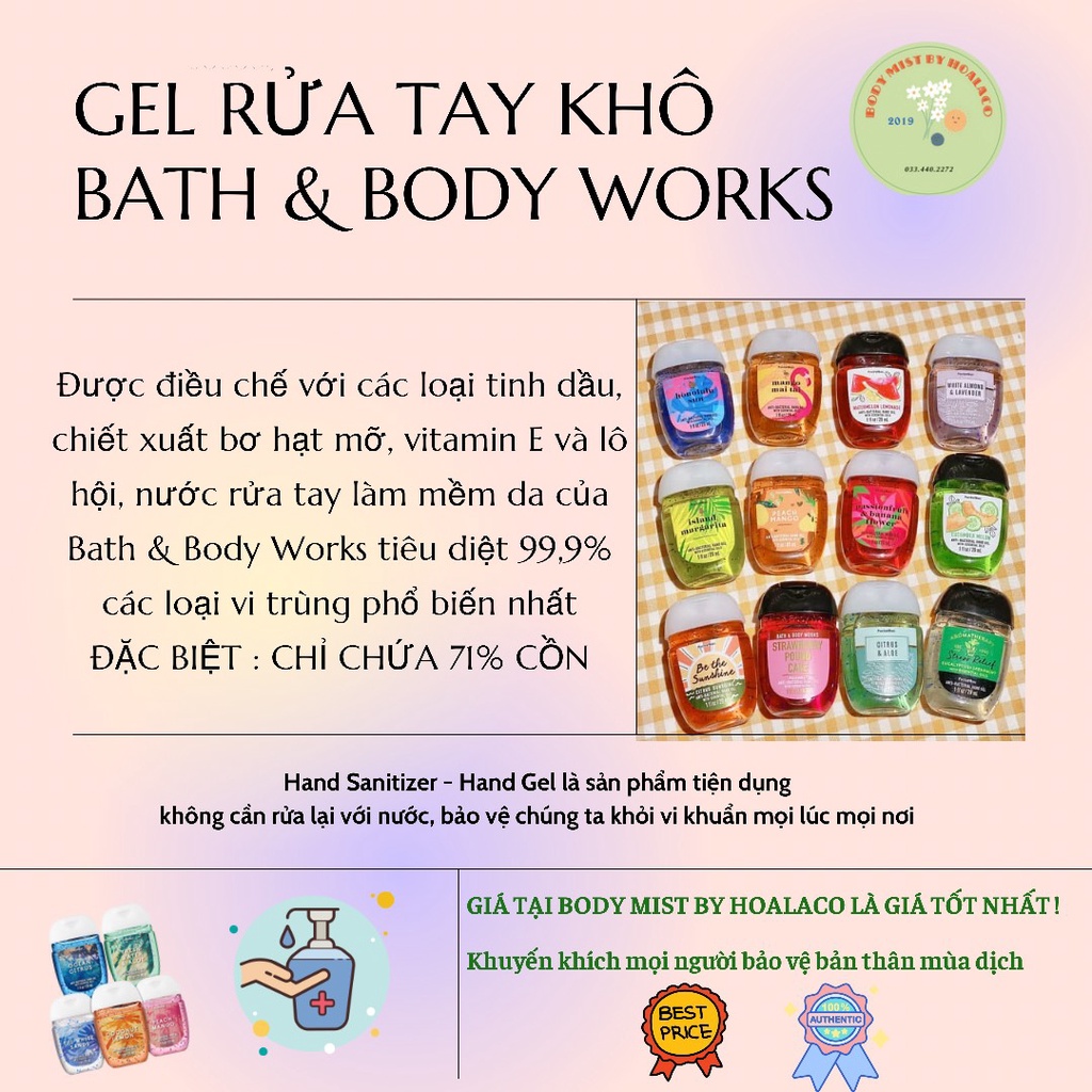 Nước rửa tay khô Hand Gel Bath & Body Works 29ml - Diệt khuẩn & tiện dụng