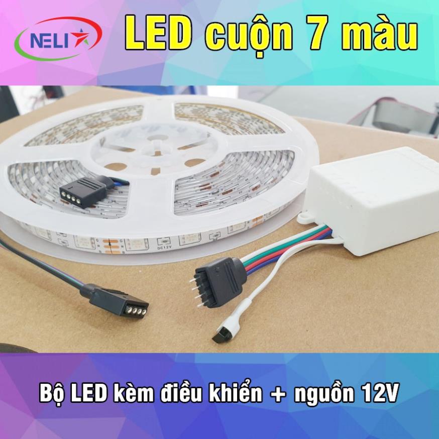 Bộ dây led cuộn 5m kèm nguồn,điều khiển loại có silicon chống nước điện 12V trang trí phòng