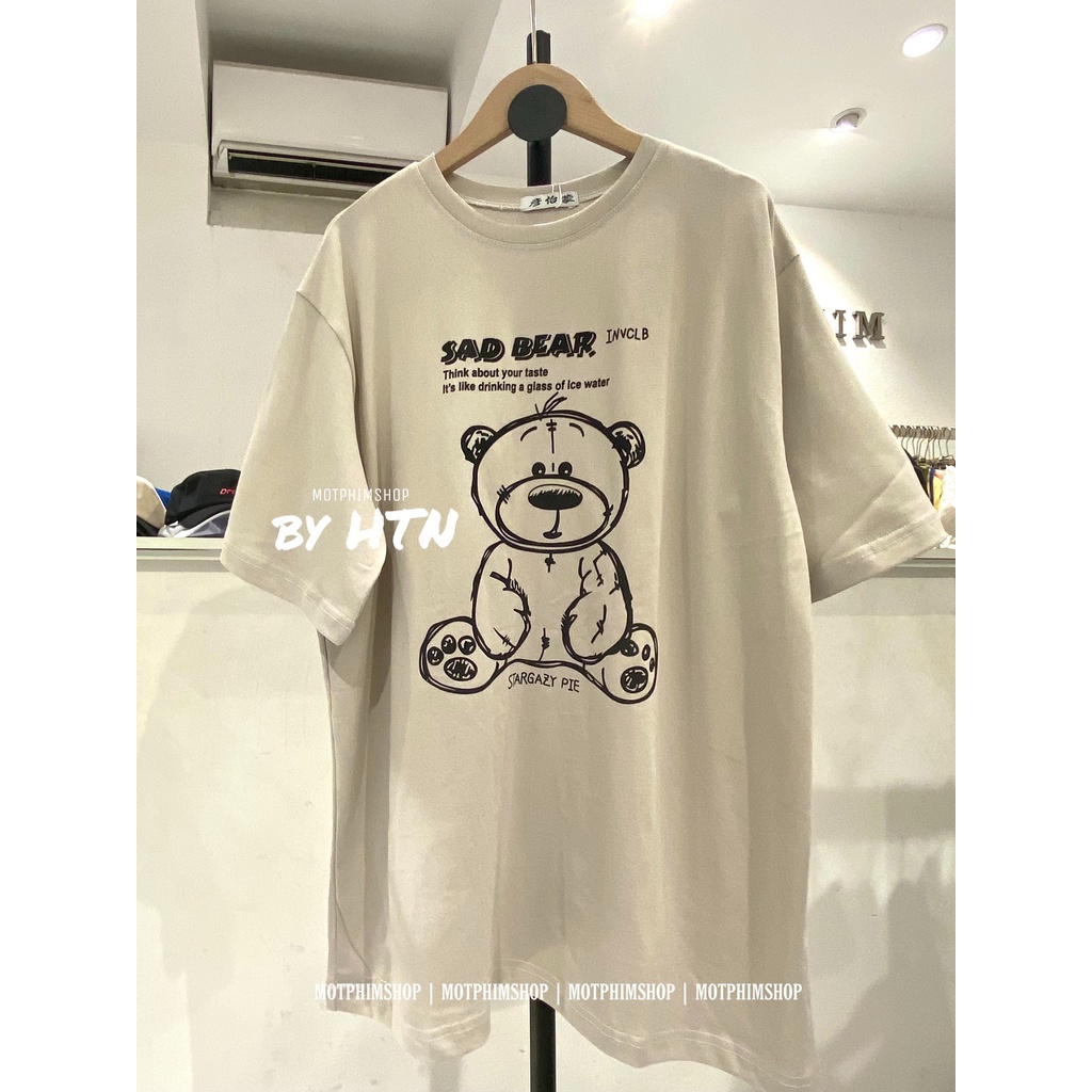 THUN  IN Sad Bear,ÁO THUN FORM RỘNG UNISEX NAM NỮ
