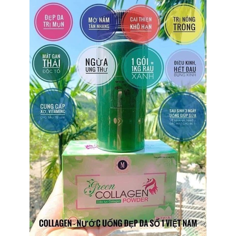 [Hàng chính hãng ] Diệp lục collagen nước uống đẹp da có tặng kèm bình thủy tinh