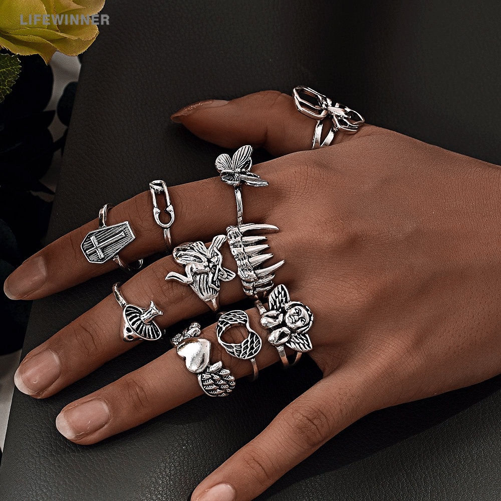 Nhẫn Hợp Kim Hình Đầu Lâu / Bướm / Mặt Nạ Nhện Màu Sắc Retro Gothic Punk Cổ Điển Cho Nam Và Nữ