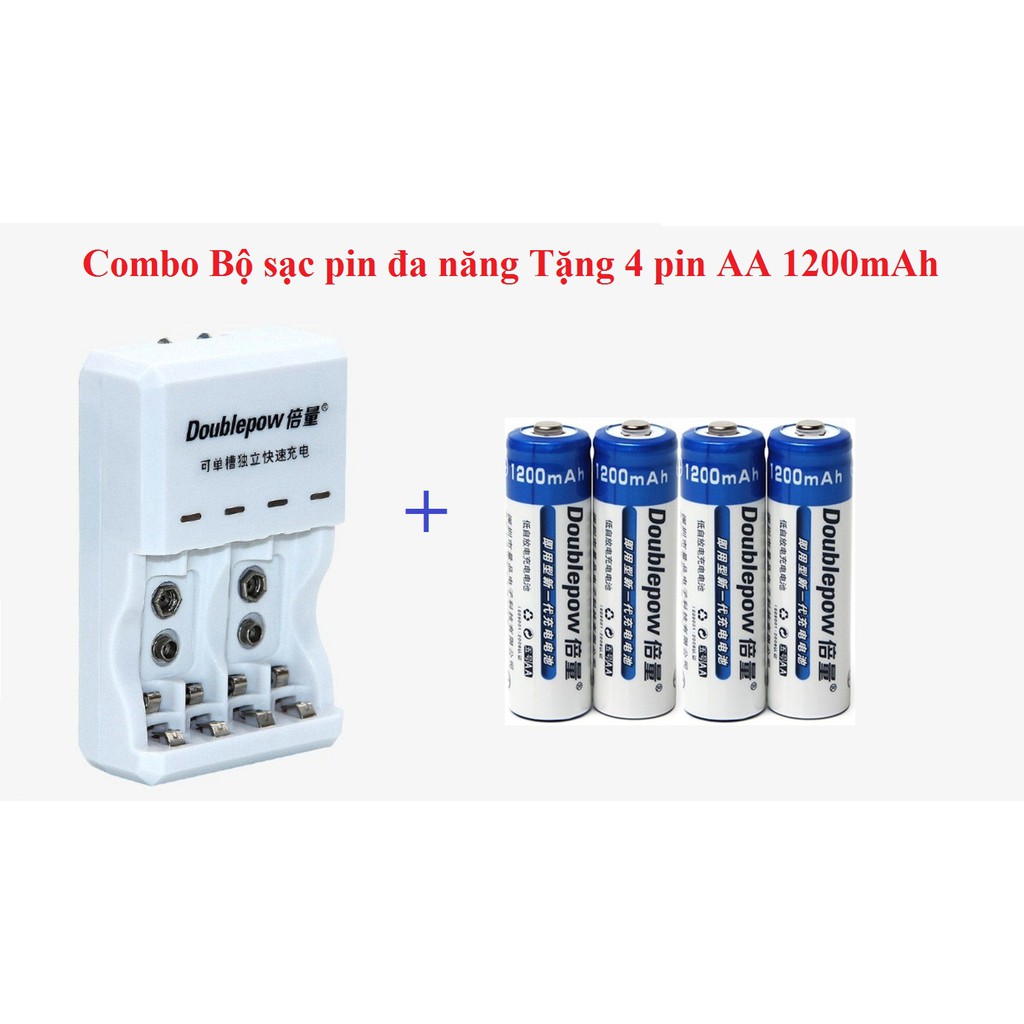 Combo Bộ sạc pin đa năng  Tặng kèm 4 pin tiểu sạc AA 1200mAh