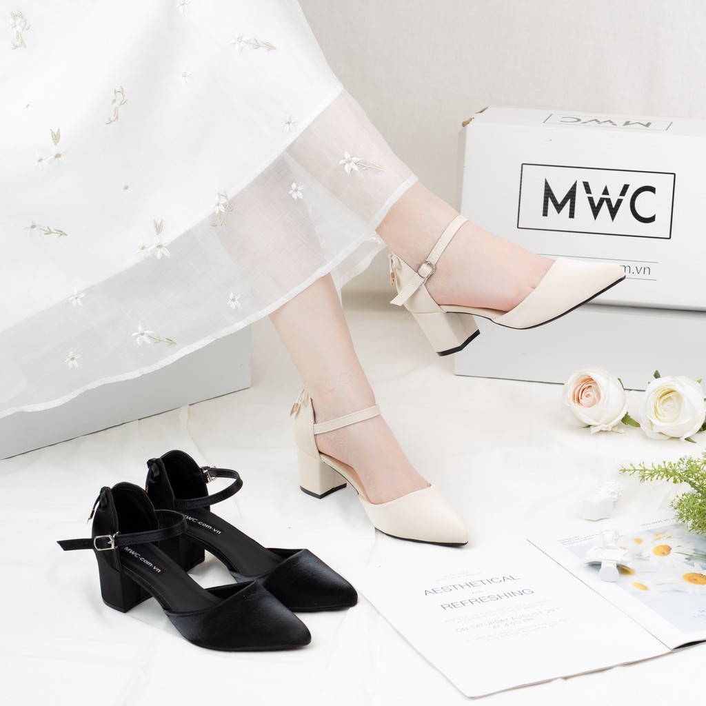 Giày Cao Gót Nữ MWC Mũi Nhọn Quai Hậu Lụa Satin NUCG-3970