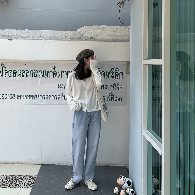 Áo cardigan dệt kim tay dài dáng rộng chống nắng thời trang mùa thu dành cho nữ