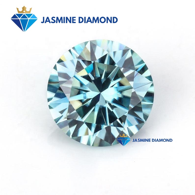 (Size từ 16-18 ly) Kim cương nhân tạo Mỹ Moissanite giác cắt tròn màu xanh ngọc