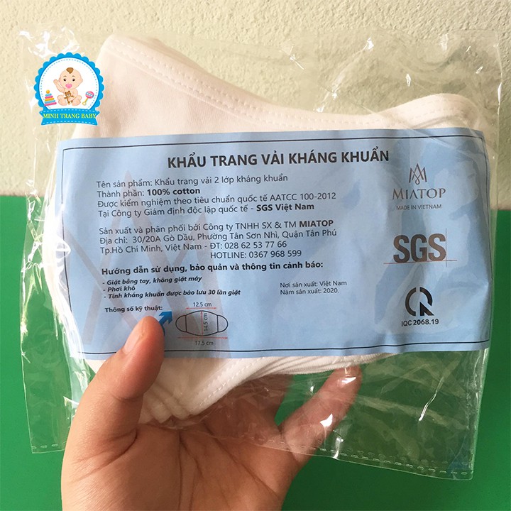 Combo 5 Khẩu Trang Vải Kháng Khuẩn MIATOP - Bảo Lưu Kháng Khuẩn 30 Lần Giặt