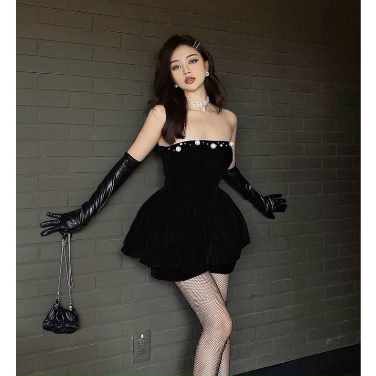 Set áo peplum tùng bí kết ngọc + quần short đen