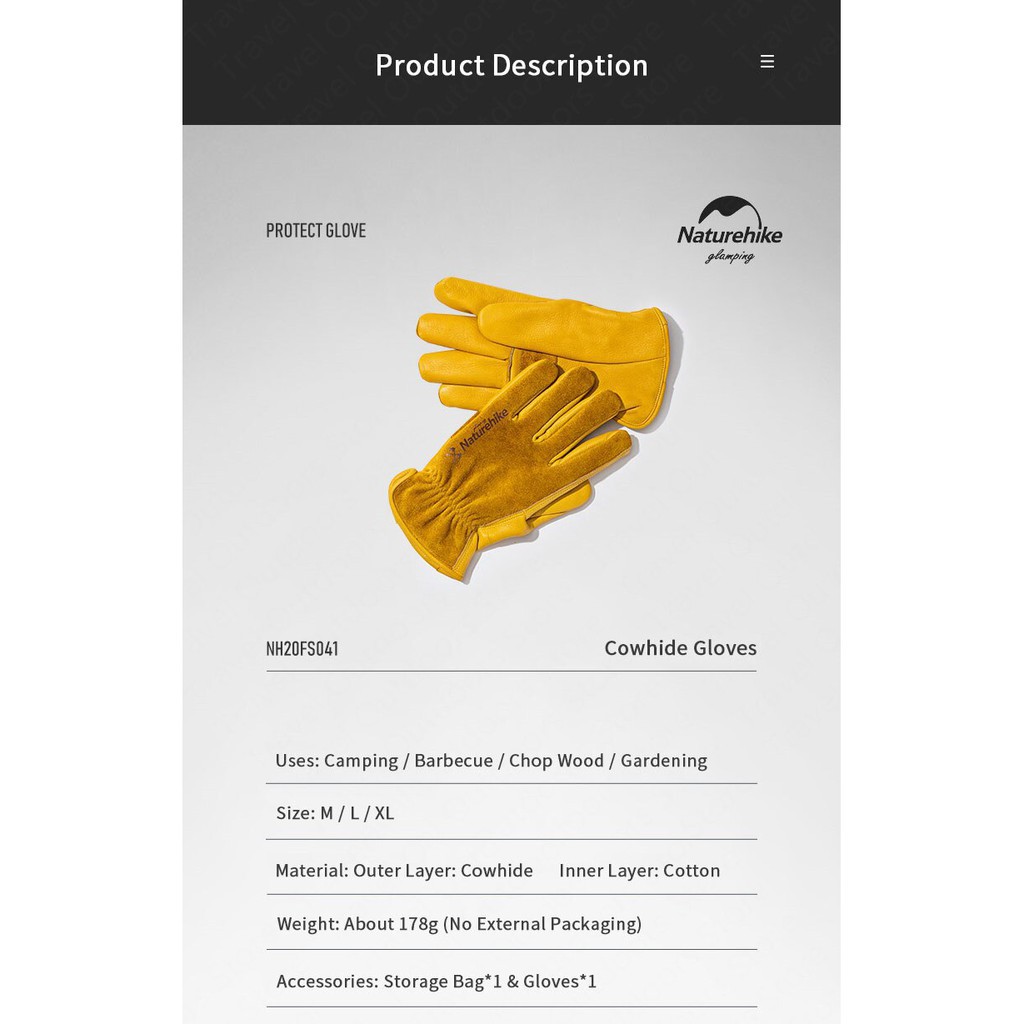 Găng tay da bò chống mòn, cách nhiệt phong cách Vintage NatureHike NH20FS041