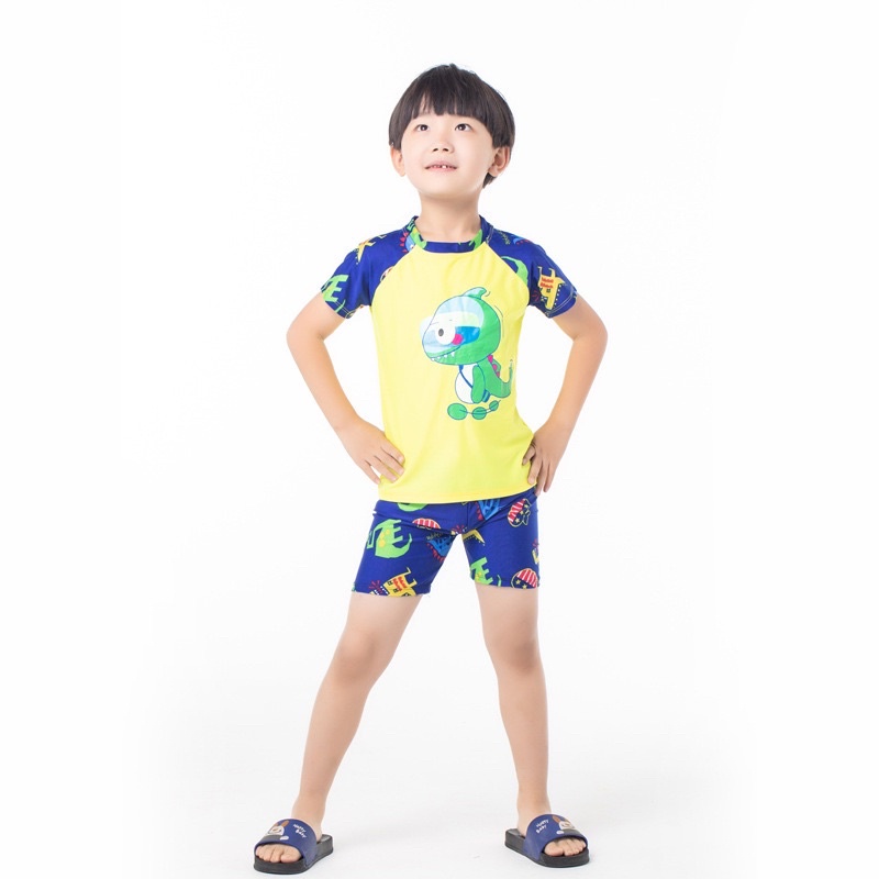 Bộ Quần Áo Bơi Hình Khủng Long Có Kèm Mũ Cho Bé Trai 4 Màu, Co Dãn Thoải Mái Ôm Dáng Vừa Vặn