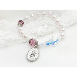 Vòng mân côi Faux Pearl đính pha lê áo & mề đay Huyền Nhiệm Miraculous