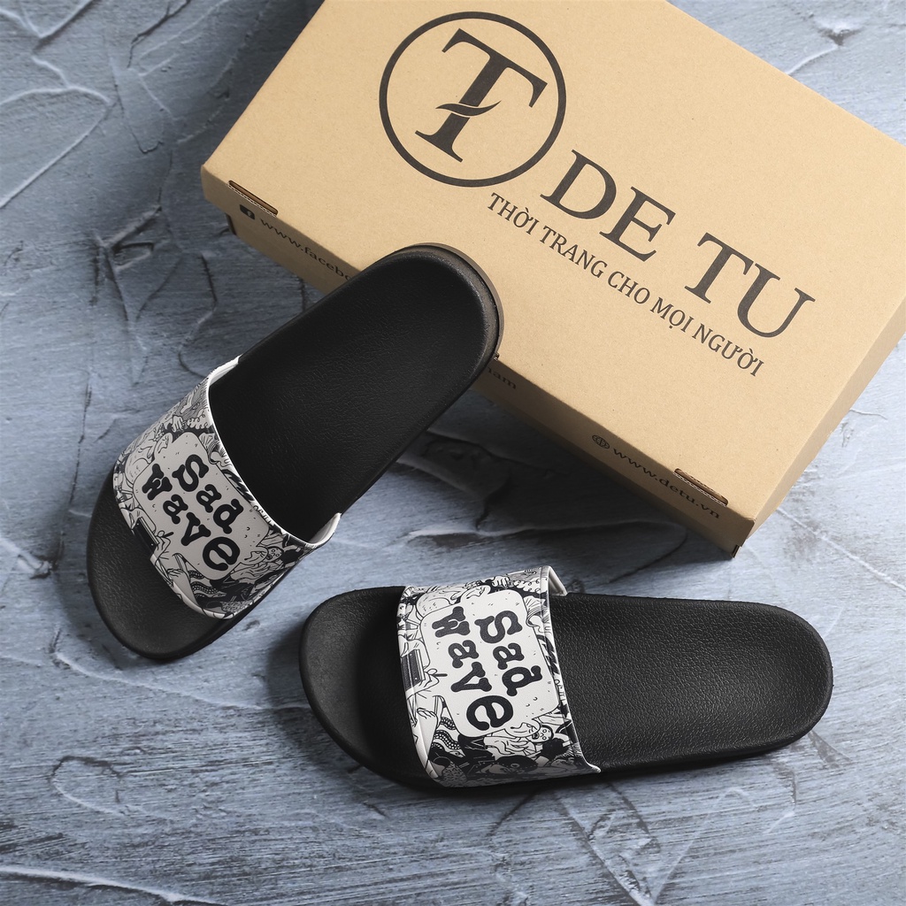 Dép Quai Ngang Unisex DETU DNT4 Đế Đen Quai Trắng