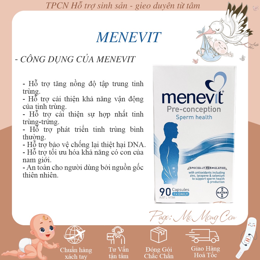 Viên uống MENEVIT Vitamin cho nam giới 90 viên của Úc, tăng chất lượng, số lượng tinh trùng