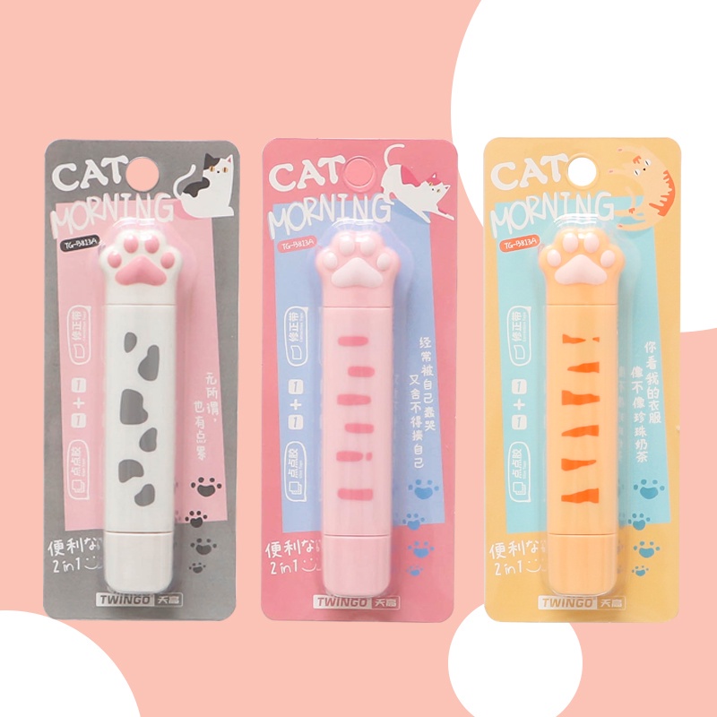 Băng Keo Hai Đầu 4M & 3M Chỉnh Sửa Dáng Móng Mèo Dễ Thương 2 Trong 1