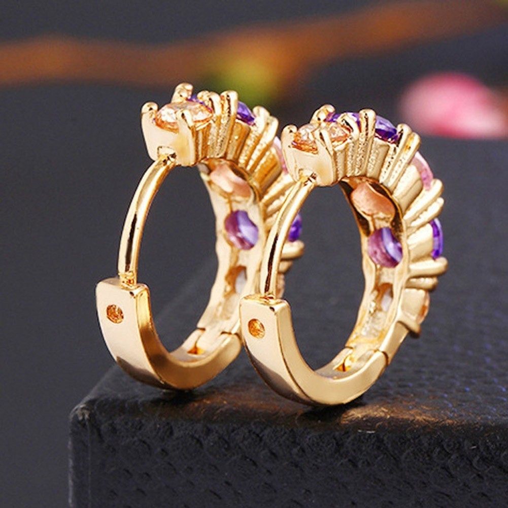 Bông Tai Vàng 18K Đính Đá Zircon Nhiều Màu Sắc