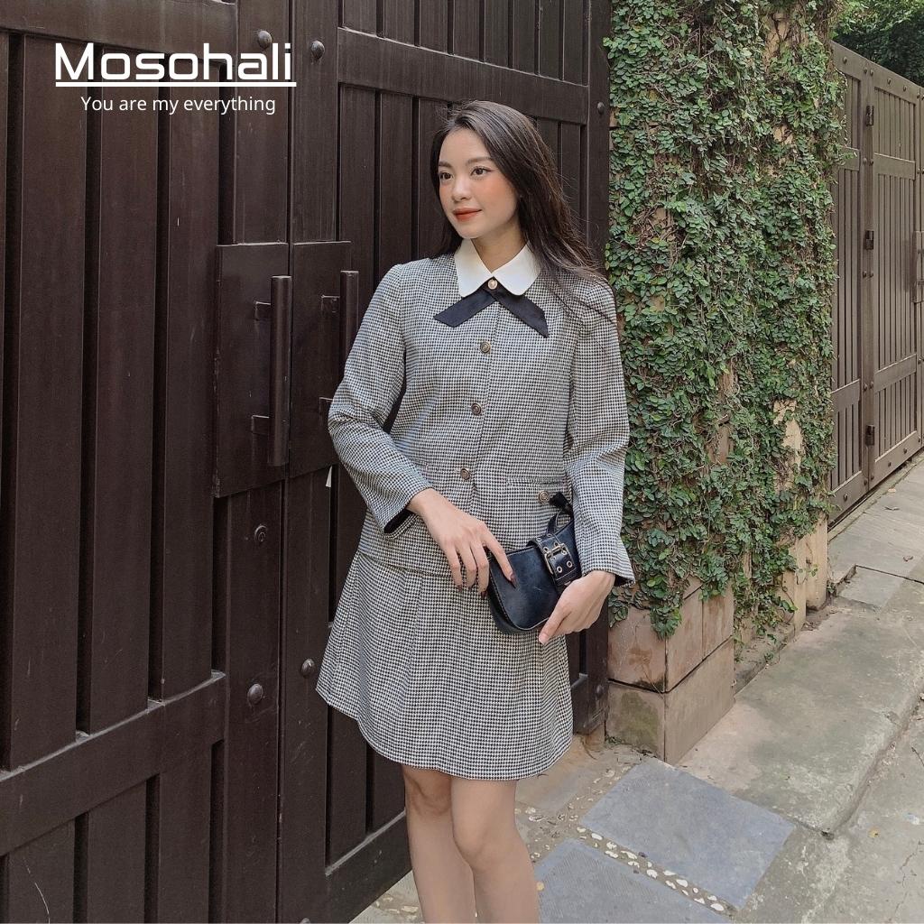 Set vest nữ Mosohali kẻ không cổ set blazer nữ Aya thời trang thiết kế công sở (áo blazer + chân váy) | WebRaoVat - webraovat.net.vn