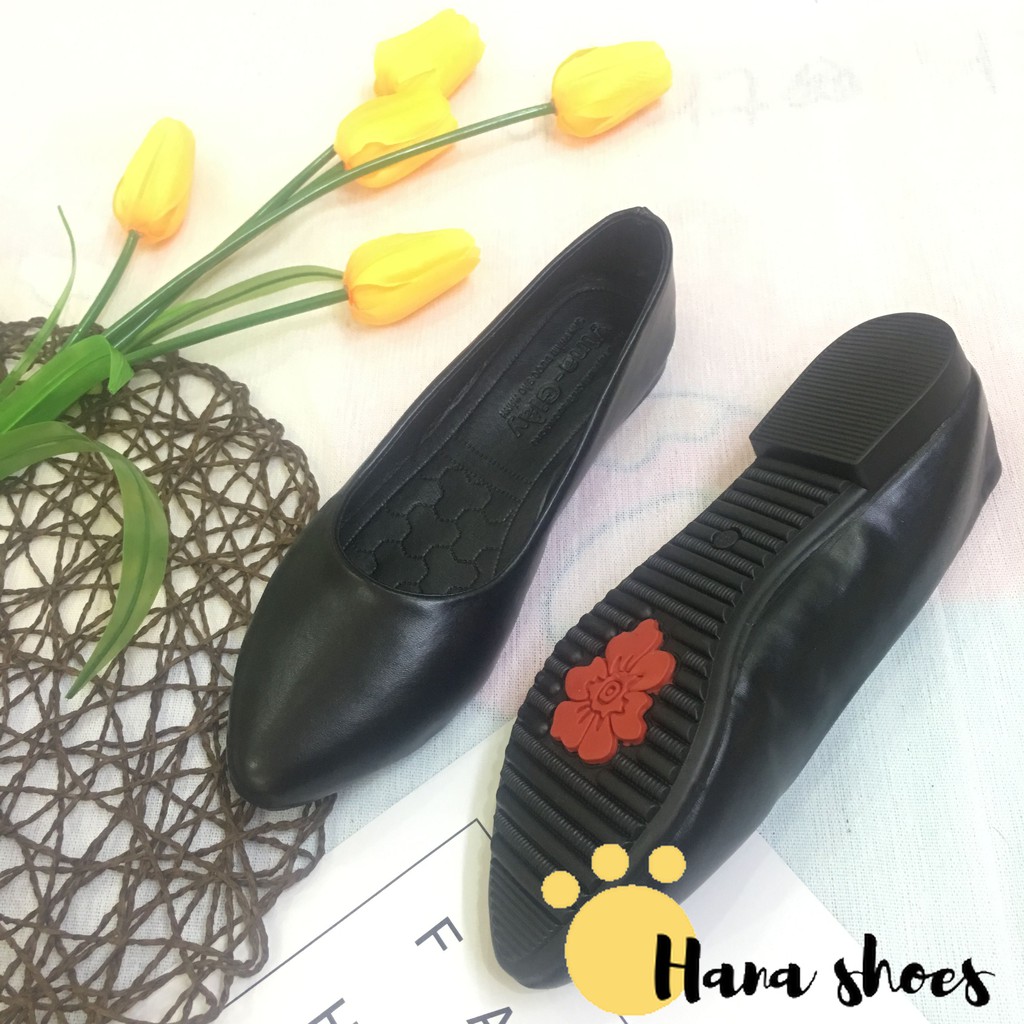 Hình Thật - Giày búp bê nữ trơn da mềm mũi nhọn dáng basic
