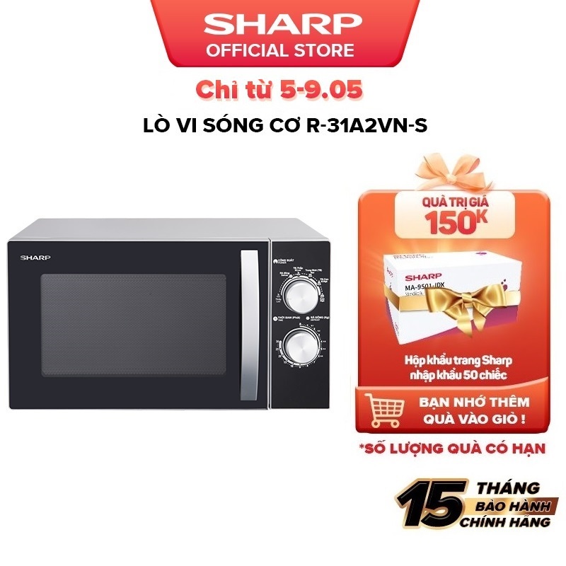 [Mã ELBAU10 giảm 10% đơn 500K]Lò Vi Sóng Cơ Sharp R-31A2VN-S 23L, [ Công Suất 900W, 6 Mức Công Suất,Hẹn Giờ 30']