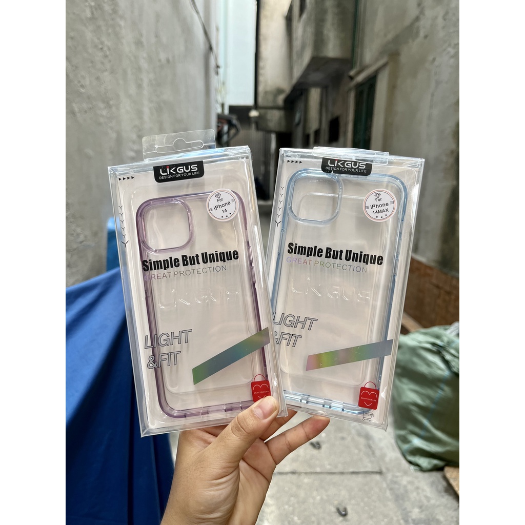 CHÍNH HÃNG -CÓ MÀU TÍM Ốp trong mica LIKGUS LIGHT &amp; FIT LƯNG không ố viền màu iphone 14 PRO PLUS MAX