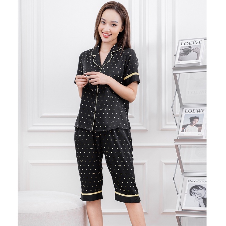 Bộ Pyjama ZAM Luxury - SLA74 - áo ngắn tay quần lửng họa tiết