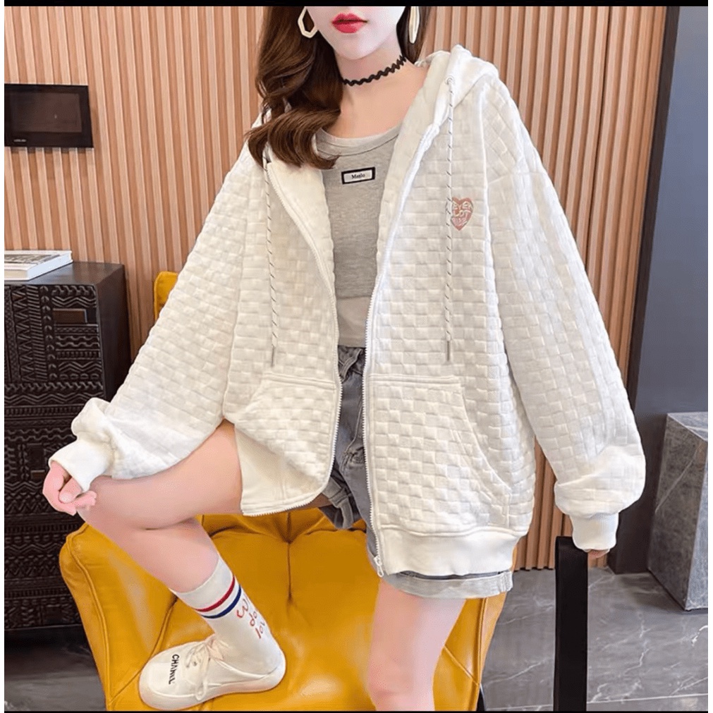 Áo Khoác Nữ Có Dây kéo Form Rộng Nỉ Bông Dày Dặn Ulzzang UT