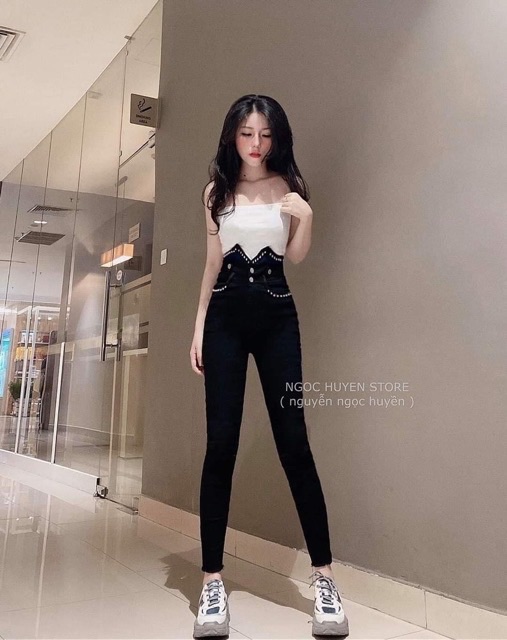 Quần jean cạp siêu cao đính cườm siêu đẹp | BigBuy360 - bigbuy360.vn