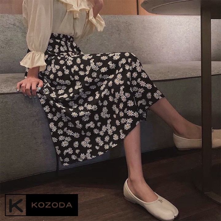 Chân váy hoa nhí vintage 2 lớp dáng dài đen đỏ hồng Kozoda CV24 | BigBuy360 - bigbuy360.vn