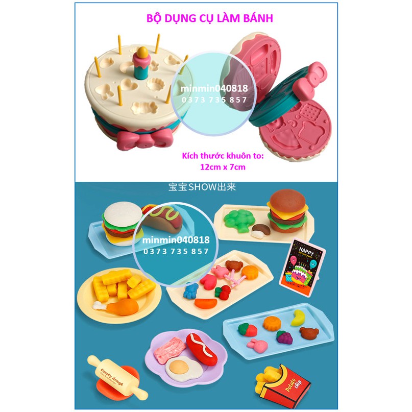 (VIDEO THẬT) Đất nặn kèm khuôn Dụng cụ làm bánh - Set 12 đất ko hộp - Đồ chơi sáng tạo (Đất an toàn làm từ bột mỳ)