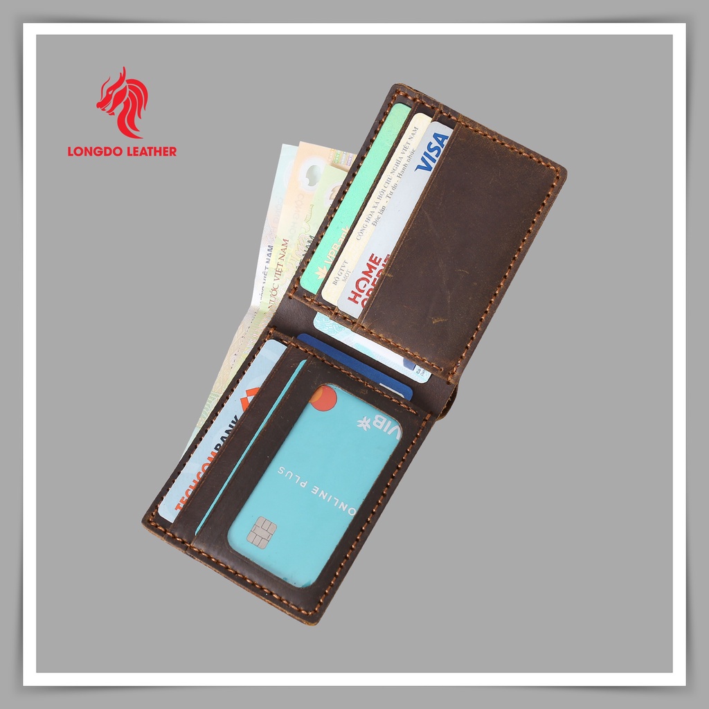 Ví da sáp - Cam kết da bò thật 100% - Hàng chính hãng thương hiệu Longdo Leather - B06