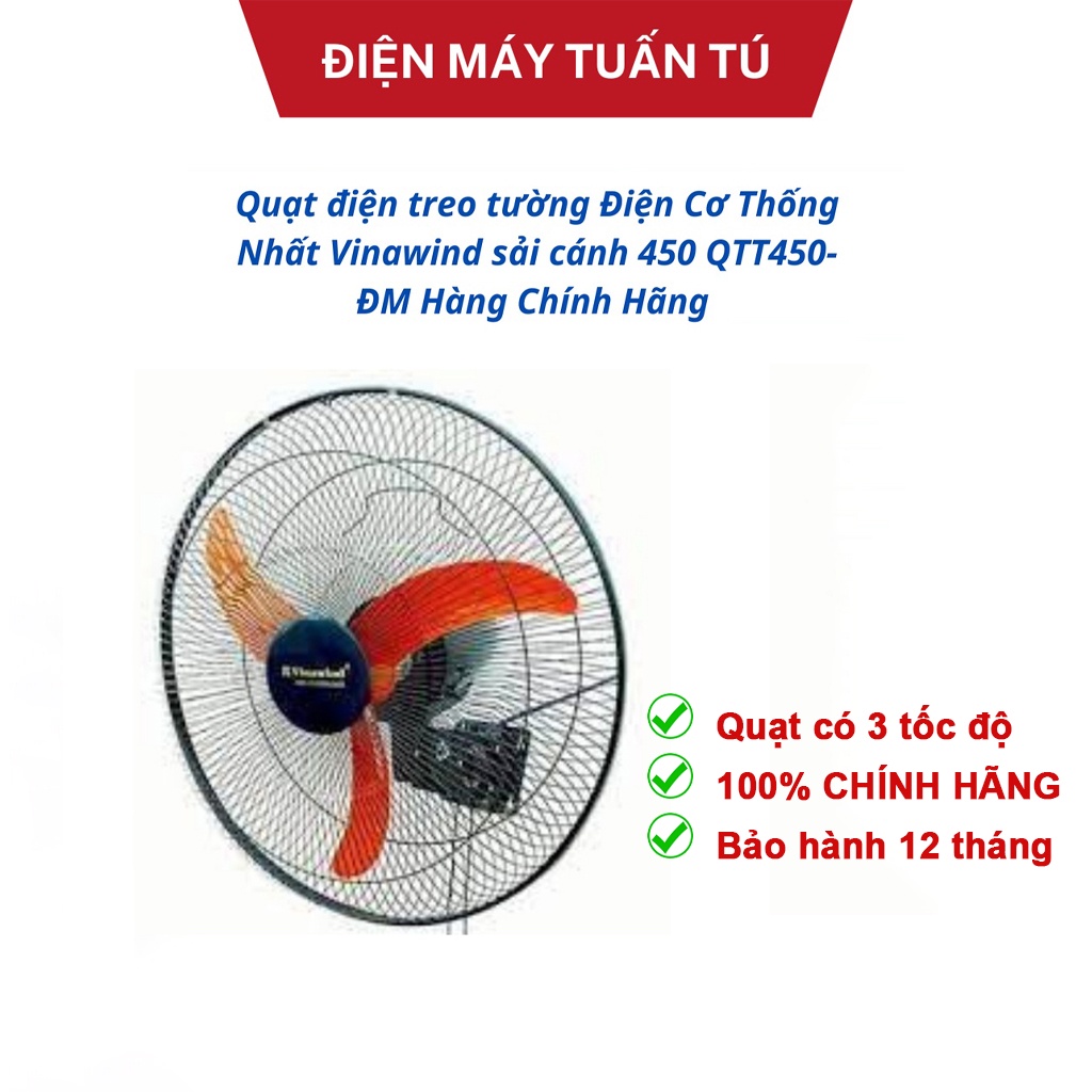 Quạt điện treo tường điện cơ thống nhất Vinawind sải cánh 450 QTT450-ĐM bảo hành 12 tháng