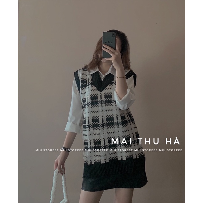 [ẢNH THẬT] ÁO GILE KẺ CARO NỮ DÁNG DÀI
