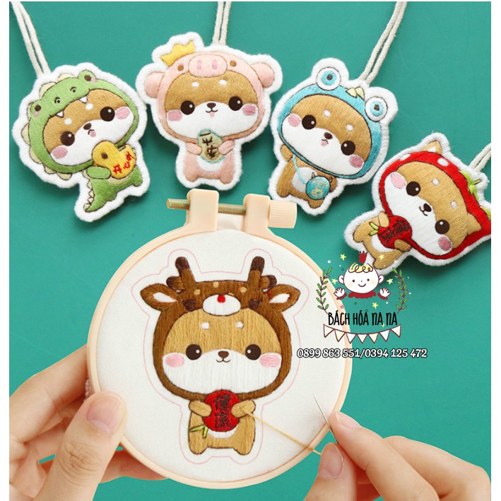 DIY Móc Khóa tập Thêu Hình cún con Đáng Yêu/ bộ nguyên liệu tự làm  MÓC CHÌA KHÓA SHIBA/  BÁCH HÓA NA NA