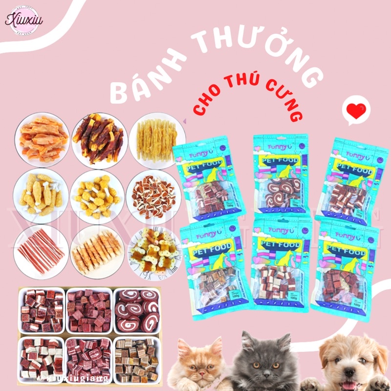 [Giá Tốt] Bánh Thưởng Cao Cấp Nhiều Vị Thơm Ngon Dinh Dưỡng Cho Chó, Mèo 100G - Xiuxiu Giang