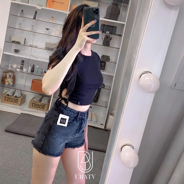 Free ship_Áo croptop dây rút 2 bên trơn