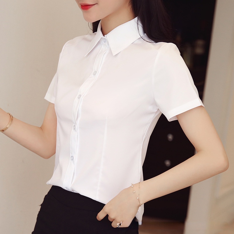 Áo sơ mi trắng tay ngắn dáng ôm kiểu Hàn Quốc thời trang mùa hè cho nữ
