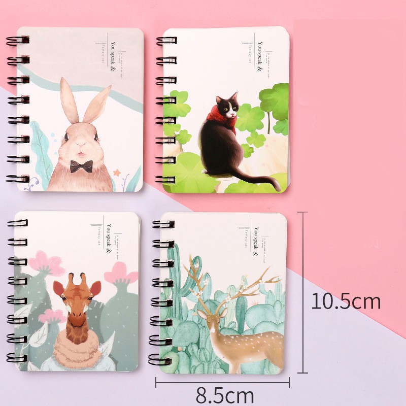 Sổ tay lò xo A7 dễ thương chủ đề động vật cute,sổ mini ghi chép học từ vựng 160 trang